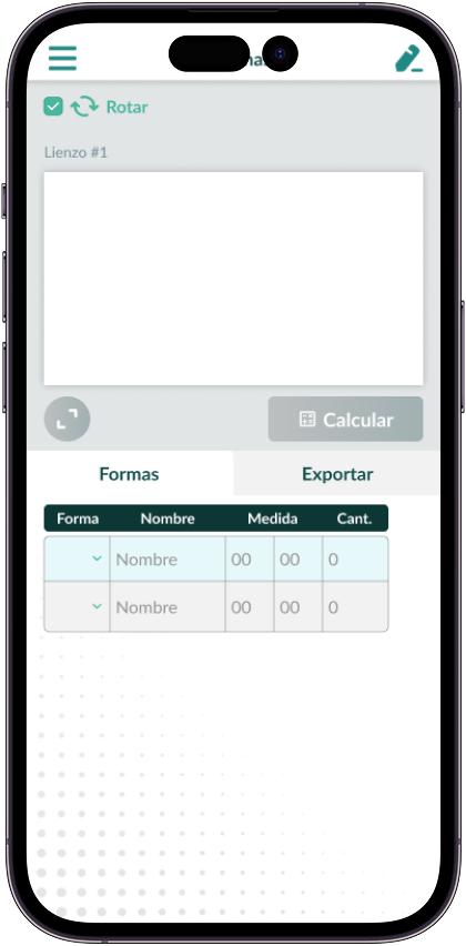 Mobile — lienzo y panel de formas